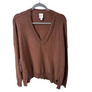 Maeve Anthropologie Oversized V-Neck Boho Wool Blend Slouchy Brown Sweater, M